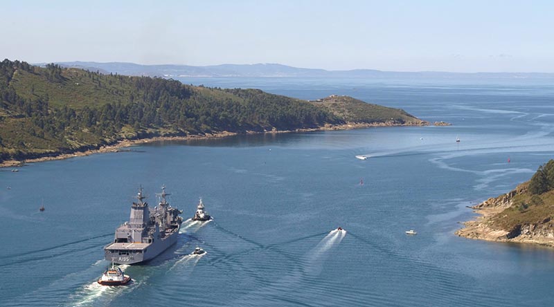 NUSHIP Supply departs Ferrol, Spain. Navantia photo.