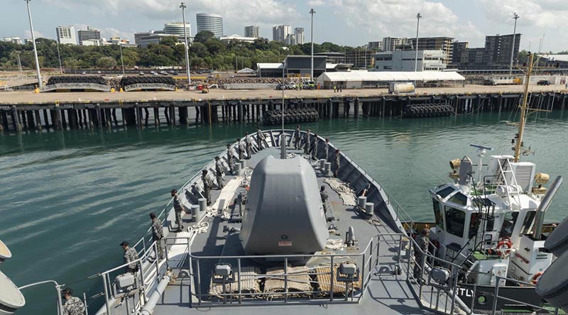 HMAS Arunta departs Darwin for the six week East-Asian Deployment. Photo by Leading Seaman Jarrod Mulvihill.