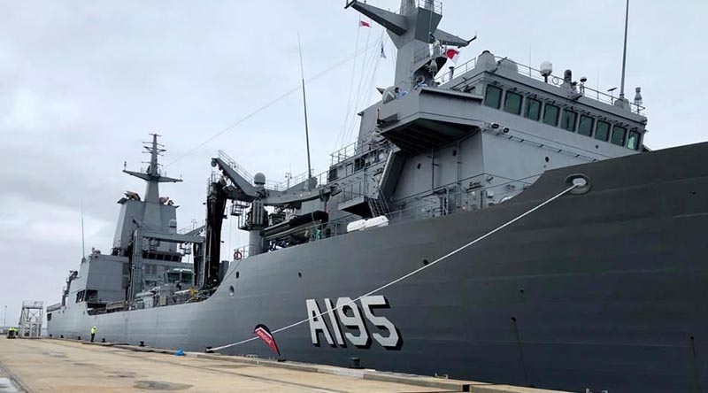 After four weeks at sea, NUSHIP Supply arrived at Fleet Base West on Friday 2 October 2020 to commence her Australian fit-out. ADF photo.