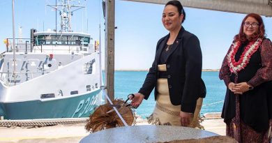 High Commissioner to Australia HRH Princess Angelika Lātūfuipeka Tuku’aho and Australia's Minister for Defence Industry Melissa Price at the handover ceremony for Tonga's second Guardian-class patrol boat at Henderson, WA. Photo from Minister Price's Facebook page.