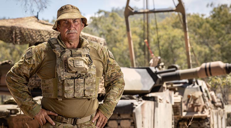 WO2 Terry Lemmon, 2/14LHR (QMI), at Shoalwater Bay Training Area – having served his maximum allowed time in the British Army, came to Australia in his early 40s to continue his military career. Photo by Trooper Jonathan Goedhart.