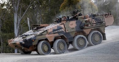 A student from The 2nd/14th Light Horse Regiment, (Queensland Mounted Infantry) negotiates the obstacle course at Green Bank Training Area during the first driver training conversion course for the Australian Army’s Boxer Combat Reconnaissance Vehicle. Photo by Corporal Nicole Dorrett.