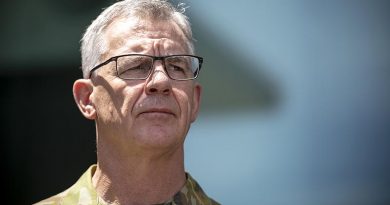 Chief of Army Lieutenat General Rick Burr fielding media questions at Russell Offices, Canberra. Photo by Lauren Larking.