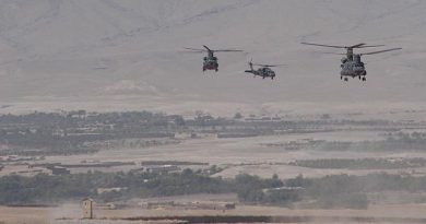 Coalition helicopter movements in Tarin Kowt, Afghanistan, October 2006. Photo by Brian Hartigan.