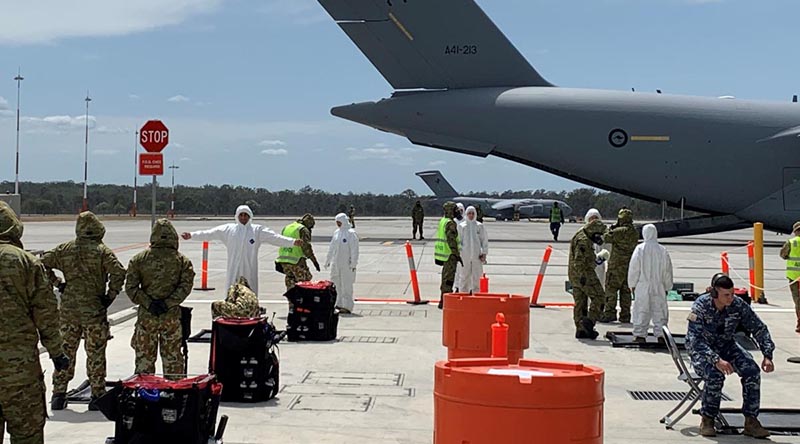 The decontamination lane during Exercise Toxic Safari at RAAF Base Amberley.