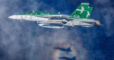 F/A-18A Hornet A21-39 from No. 77 Squadron off the coast of Newcastle, NSW. Photo by Sergeant David Gibbs.