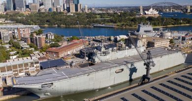 HMAS Canberra enters the Captain Cook Graving Dock at Garden Island, Sydney. Photo by Chief Petty Officer Kelvin Hockey.