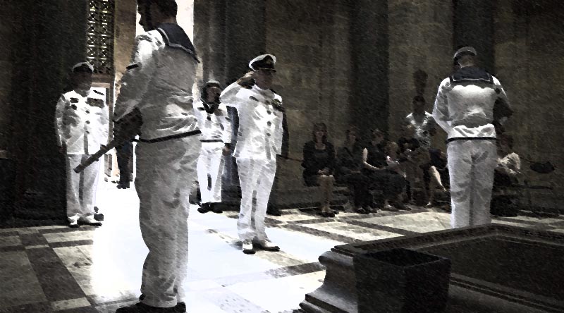 A service to commemorate the sinking of HMAS Vampire at the Shrine of Remembrance in Melbourne. Original photo by Leading Seaman Bonny Gassner, stylised by CONTACT.