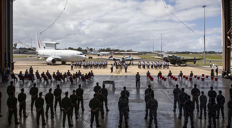 Defence members and guests at a 50th anniversary memorial service for Magpie 91 at RAAF Base Williamtown. Photo by Brett Sherriff.