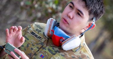 Army Staff Cadet Oscar Fowler from the Royal Military College Duntroon explains his prototype chemical-threats sensor. Photographer unnamed.