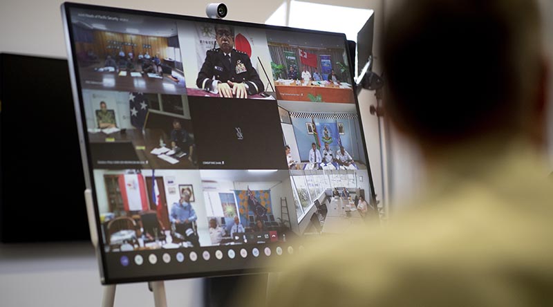 Security leaders from 24 nations and territories and five regional bodies attended the Joint Heads of Pacific Security event 2020 – a pandemic-forced virtual meeting to discuss security affects of COVID-19. Photo by Jay Cronan.