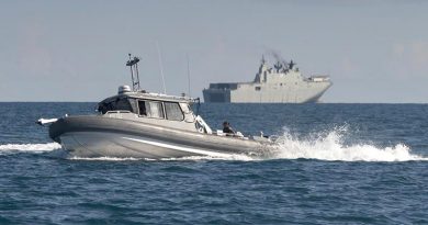 Survey boat Polaris was launched from HMAS Adelaide for the first time during Exercise Sea Wader 2020. Photo by Able Seaman Sittichai Sakonpoonpol.