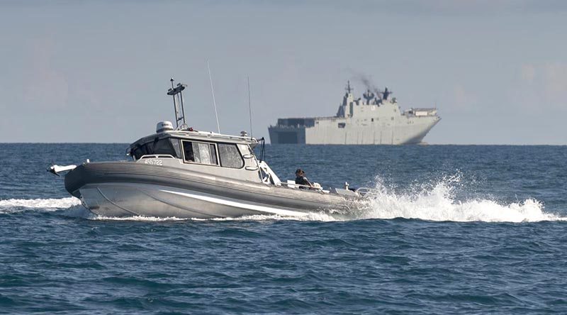 Survey boat Polaris was launched from HMAS Adelaide for the first time during Exercise Sea Wader 2020. Photo by Able Seaman Sittichai Sakonpoonpol.