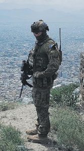 Private Arlen Treston, 2RAR, on Radar Mountain overlooking Kabul, Afghanistan, while deployed with FPE-13.