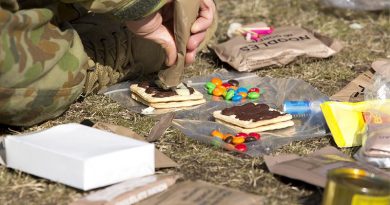 An Australian Army staff cadet from Royal Military College, Duntroon, combines ingredients during a lecture on ration packs at the Majura training area. Photo by Sergeant Bill Solomou.