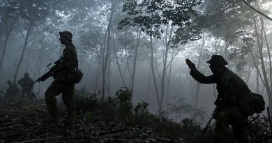 Australian Army soldiers advance during an 'attack' as part of Exercise Haringaroo near Kota Bharu, Malaysia. Photo by Sergeant Janine Fabre.