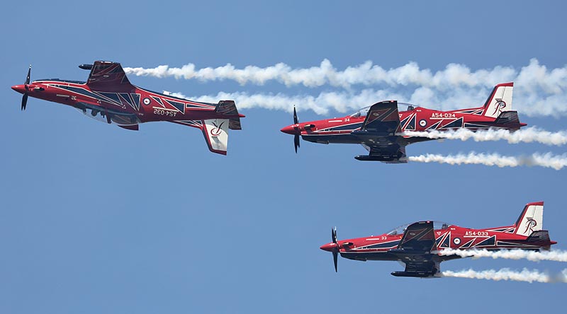The RAAF Roulettes in their PC-21s during the new aircrafts' first public display, at RAAF Base Point Cook, Victoria. Photo by Petty Officer Nina Fogliani.