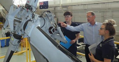 Sikorsky Australia’s apprentice aircraft maintenance engineer students Corey Plummer (left) and Nicola Douet receive instruction from Tony Intihar as during their aircraft maintenance training at Sikorsky Australia. Image supplied.