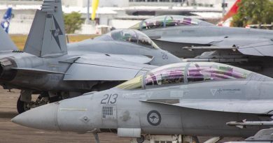 RAAF F/A-18F Super Hornets, from No. 1 Squadron, line up for a sortie out of RAAF Base Darwin during Exercise Diamond Storm. Photo by Corporal Craig Barrett.