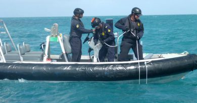 Maritime Border Command personnel deploy one of five hydrophones in the Torres Strait to detect illegal boat movements. ABF photo.