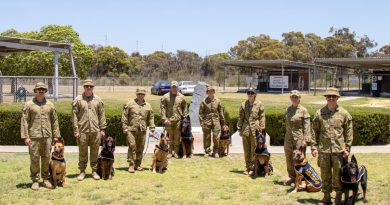 The Canine Service Medal Award ceremony for military working dogs at RAAF Base Pearce, Western Australia.