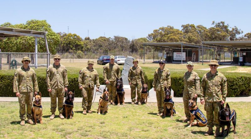 The Canine Service Medal Award ceremony for military working dogs at RAAF Base Pearce, Western Australia.