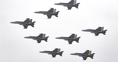 A RAAF 77 Squadron flypast to farewell the 'classic' Hornet. Photo by Daniel McIntosh.