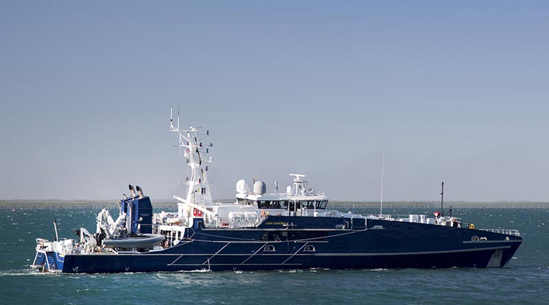 Australian Defence Vessel Cape Fourcroy departs HMAS Coonawarra to conduct training. Photo by Able Seaman Kayla Hayes.