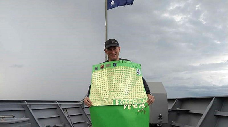 HMAS Glenelg's Commanding Officer Lieutenant Commander Jared Webb after completing his marathon challenge for the Running for Premature Babies charity.