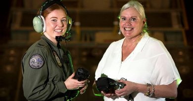 One of the Air Force's newest C-130J Hercules aircraft loadmasters, Corporal Jordyn Luck, is joined by the first-ever female loadmaster, Mrs Katrina Salvesen on board a 130J Hercules at RAAF Base Richmond. Photo by Corporal David Said.