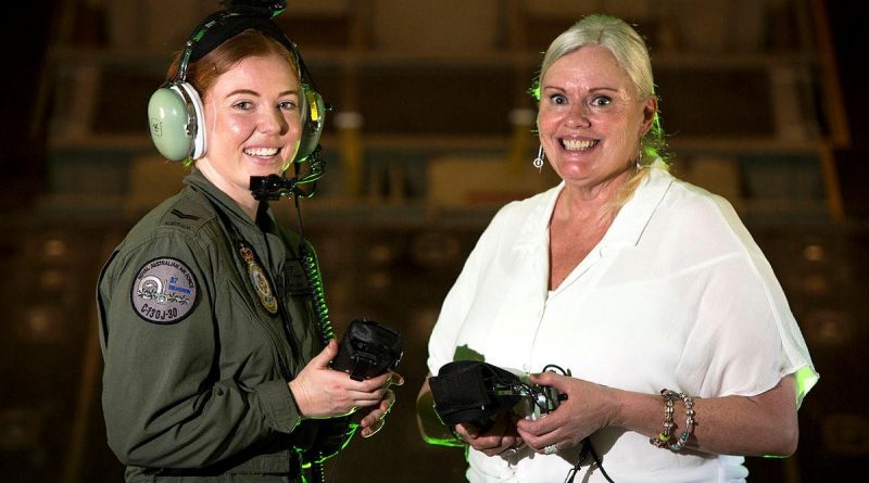 One of the Air Force's newest C-130J Hercules aircraft loadmasters, Corporal Jordyn Luck, is joined by the first-ever female loadmaster, Mrs Katrina Salvesen on board a 130J Hercules at RAAF Base Richmond. Photo by Corporal David Said.