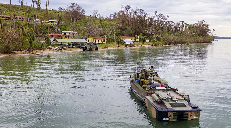 Australian soldiers from the 10th Force Support Battalion drive a LARC5 (light amphibious resupply cargo) onto Galoa, Fiji with humanitarian-assistance supplies. Photo by Corporal Dustin Anderson.