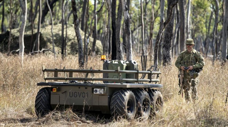 Corporal Aaron Le Jeune, of the 9th Force Support Battalion, trials an unmanned ground vehicle during Exercise Talisman Sabre 2019. Photo by Sergeant Jake Sims