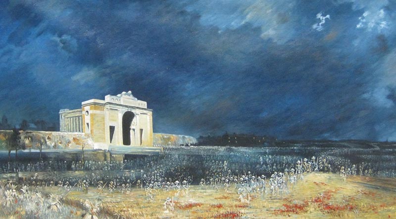 Menin Gate at midnight – oil on canvas by Will Longstaff (1927). AWM ART09807