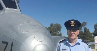Flying Officer Owen Zupp in front of a Gloster Meteor aircraft at RAAF Base Wagga.