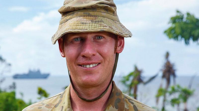 Corporal Ben Maddaford on Galoa Island during Operation Fiji Assist. Photo by Corporal Dustin Anderson.