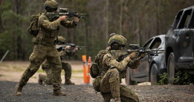 Lieutenants and sergeants from the 8th/9th Battalion, Royal Australian Regiment, conduct close-combat shooting during Exercise First Shot. Photo byCorporal Nicole. Dorrett