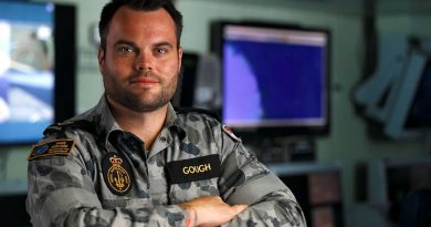 Former apprentice carpenter Leading Seaman Leigh Gough deployed in HMAS Adelaide on Operation Fiji Assist 20-21. Photo byDustin Anderson.