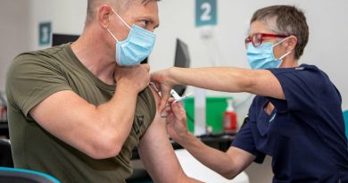 Private Matthew Marsh receives his COVID-19 vaccine at Royal Prince Alfred Hospital in Sydney. Photos by ABIS Daniel Goodman.