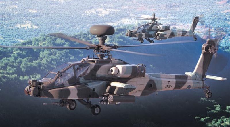 An artist’s rendering of the AH-64E Guardian in Australian camouflage colours. Photo: Courtesy of Boeing via ARMY News.