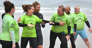Participants in the first Veterans Surfing Program, which was launched at Gerroa, NSW, on 10 February 2021. Story and photo courtesy Robert Crawford, South Coast Register.