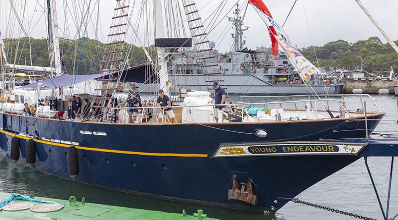 Sail Training Ship Young Endeavour departs HMAS Waterhen, Sydney – resuming her training-voyage program earlier than expected. Photo by Able Seaman Benjamin Ricketts.