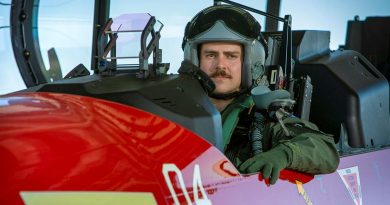 Pilot Officer John Lewin in the cockpit of a PC-21 training aircraft at RAAF Base Pearce. Photo by Leading Seaman Ernesto Sanchez.