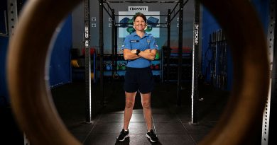 No. 17 Squadron Physical Training Instructor, Corporal Natasha Wilson in the RAAF Base Tindal gymnasium.