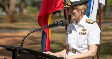 Head of Navy Engineering Rear Admiral Kath Richards addresses members of the Navy Engineering branch at the handover of command ceremony held at Campbell Park Offices in Canberra. Photo by Petty Officer Bradley Darvill.