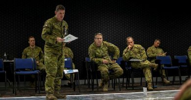 Major Brendon Coghill, of 2nd/14th Light Horse Regiment, provides a brief during Exercise Diamond Dawn. Photo by Corporal Nicole Dorrett.