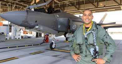 Pilot Officer Jaisal Pal is all smiles after completing his first flight in an F-35A Lightning II during the operational conversion course at RAAF Base Williamtown. Photo by Sergeant David Gibbs.