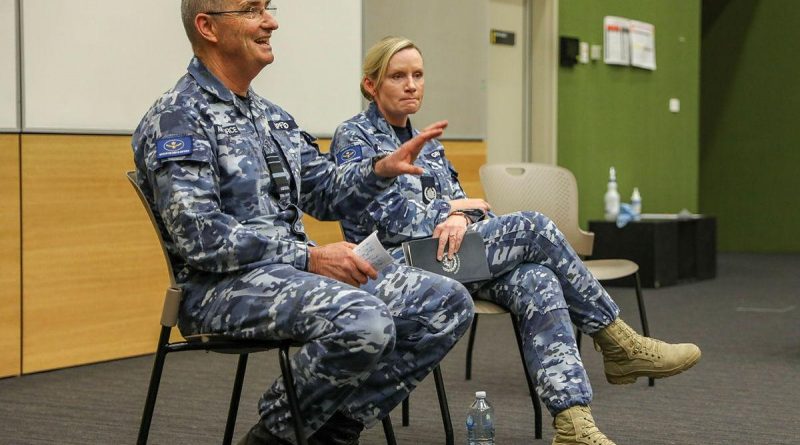 Chief of Air Force Air Marshal Mel Hupfeld and Warrant Officer Air Force Fiona Grasby during the visit to RAAF Base Edinburgh. Photo by Corporal Brenton Kwaterski.