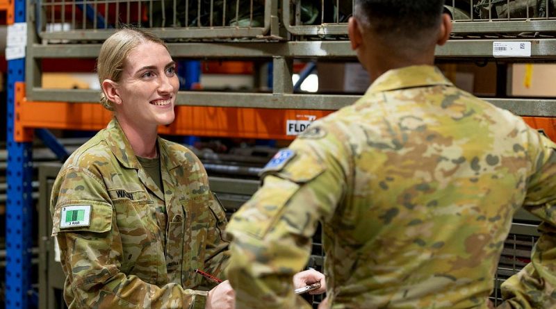 Private Ashleigh Walsh, from the 3rd Battalion, Royal Australian Regiment, works as a warehouse coordinator managing and maintaining equipment and weapons systems for the battalion. Photo by Corporal Brodie Cross.