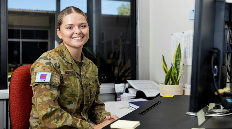 Lance Corporal Chloe-Meg Cooper, of 3rd Combat Engineer Regiment, at Lavarack Barracks, Townsville. Photo by Corporal Brodie Cross.